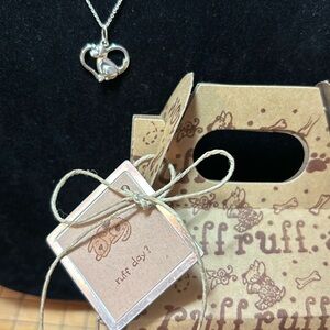 925 Solid Sterling Silver Dog and Heart Necklace 18.5”L Spring Ring Clasp w Box